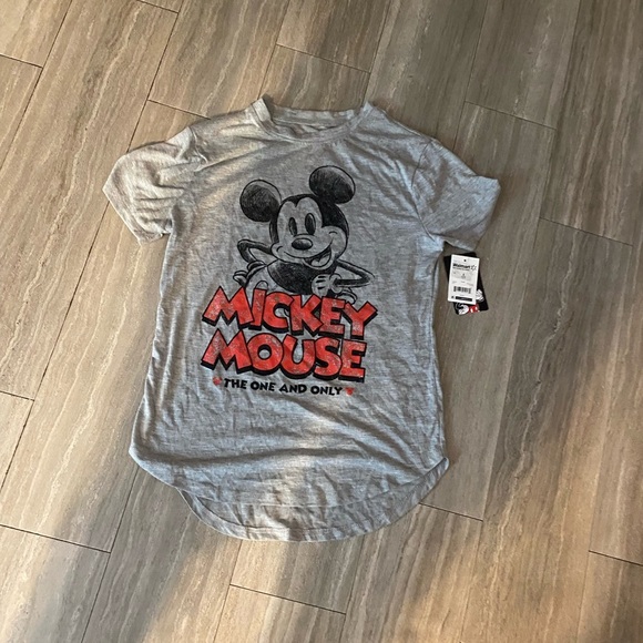 New Nwt Disney Womans Small Mickey Mouse t-shirt Top gray distressed super soft - Picture 1 of 5